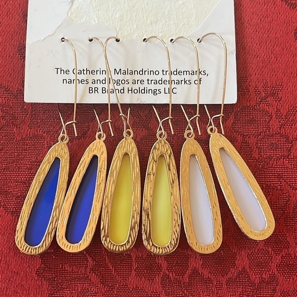 Brand New Catherine Malandrino Set of Three Blue, Yellow & White Drop Earrings - Picture 12 of 12
